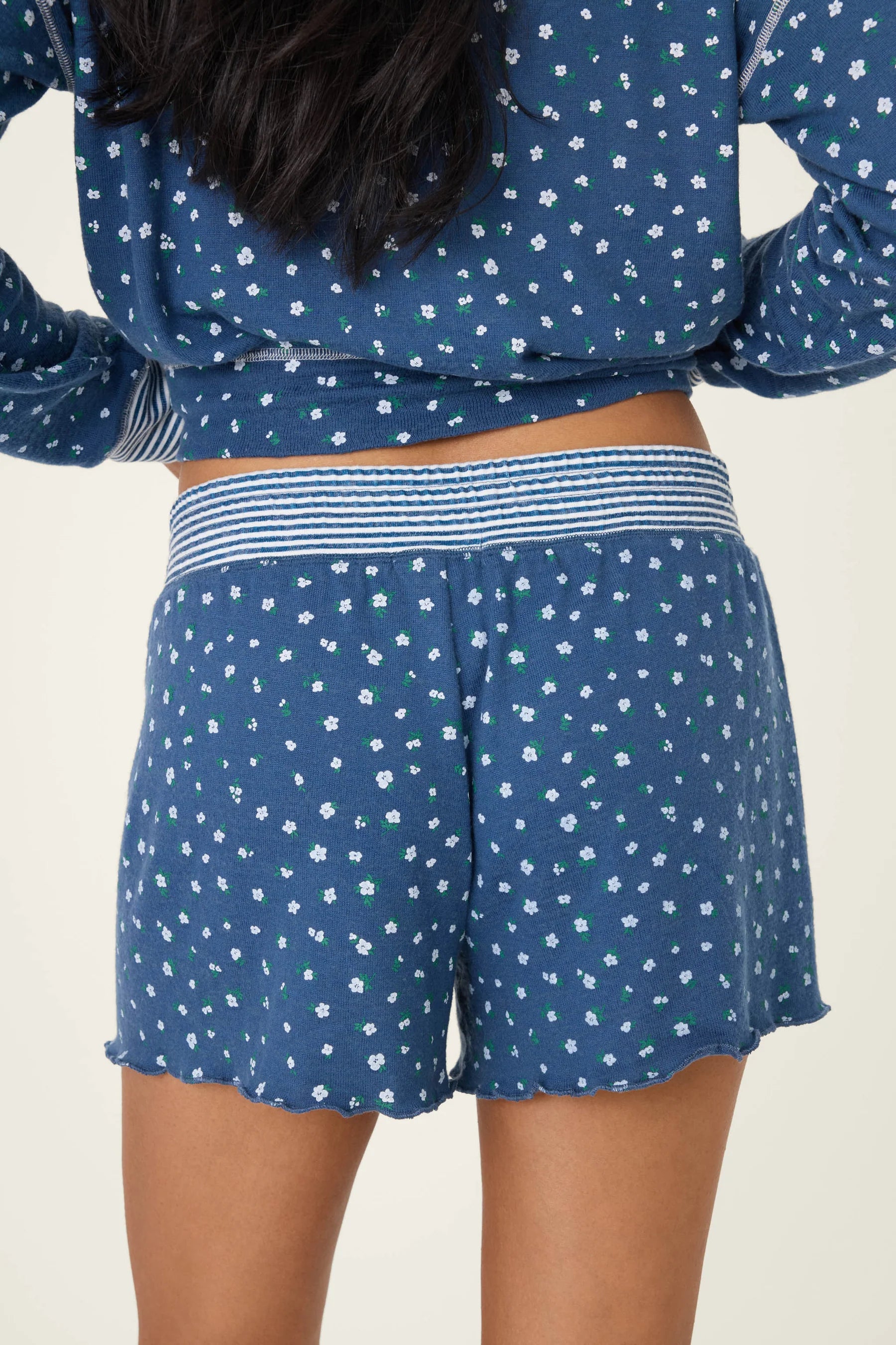 lounge shorts in blue with white florals 