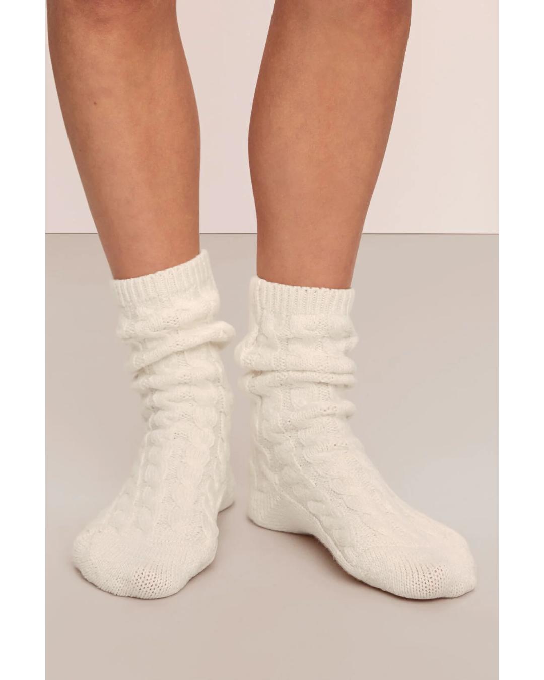 high cable knit ivory socks