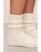 high cable knit ivory socks