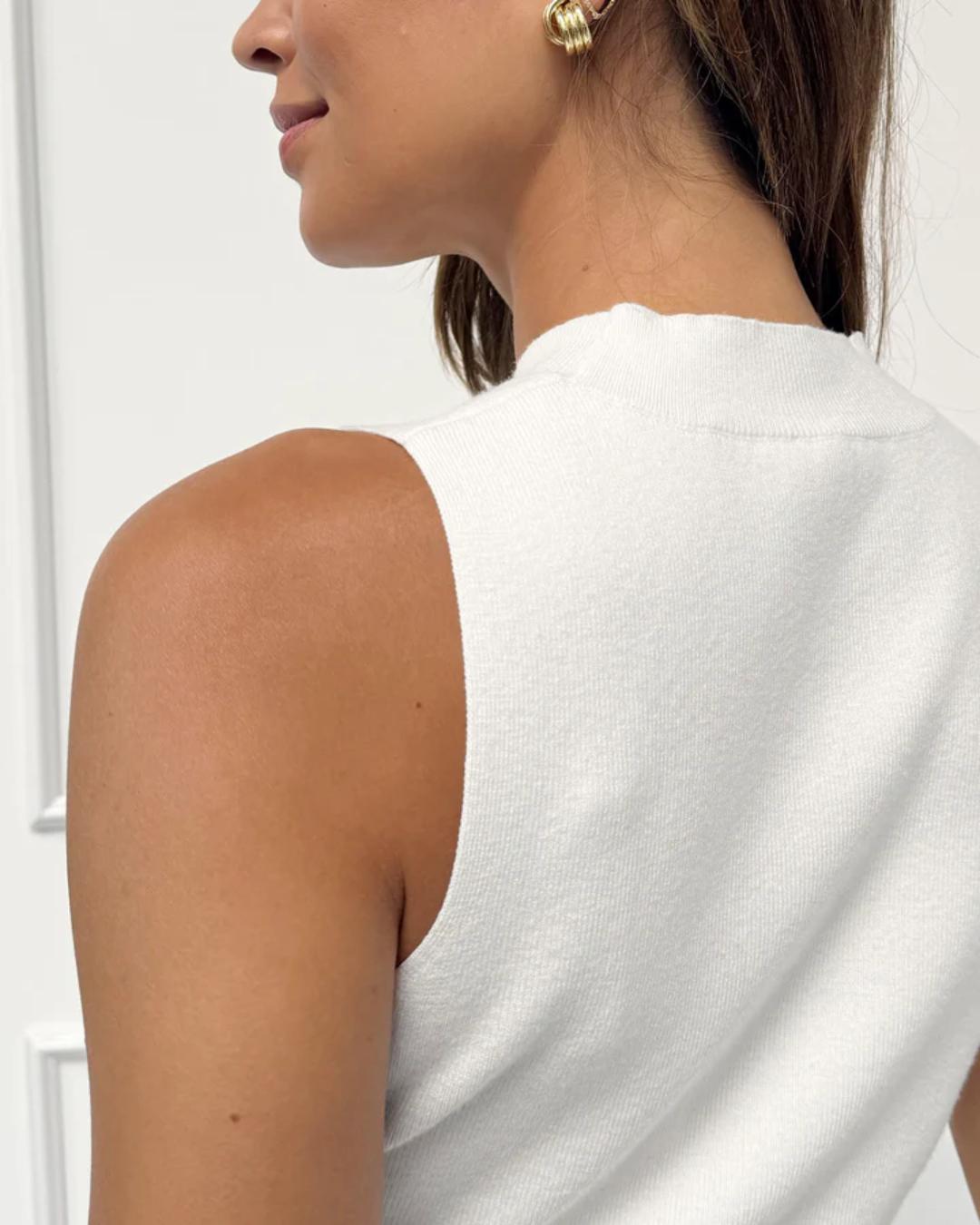 mock neck sleeveless top in white