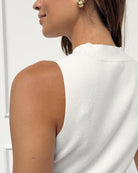 mock neck sleeveless top in white
