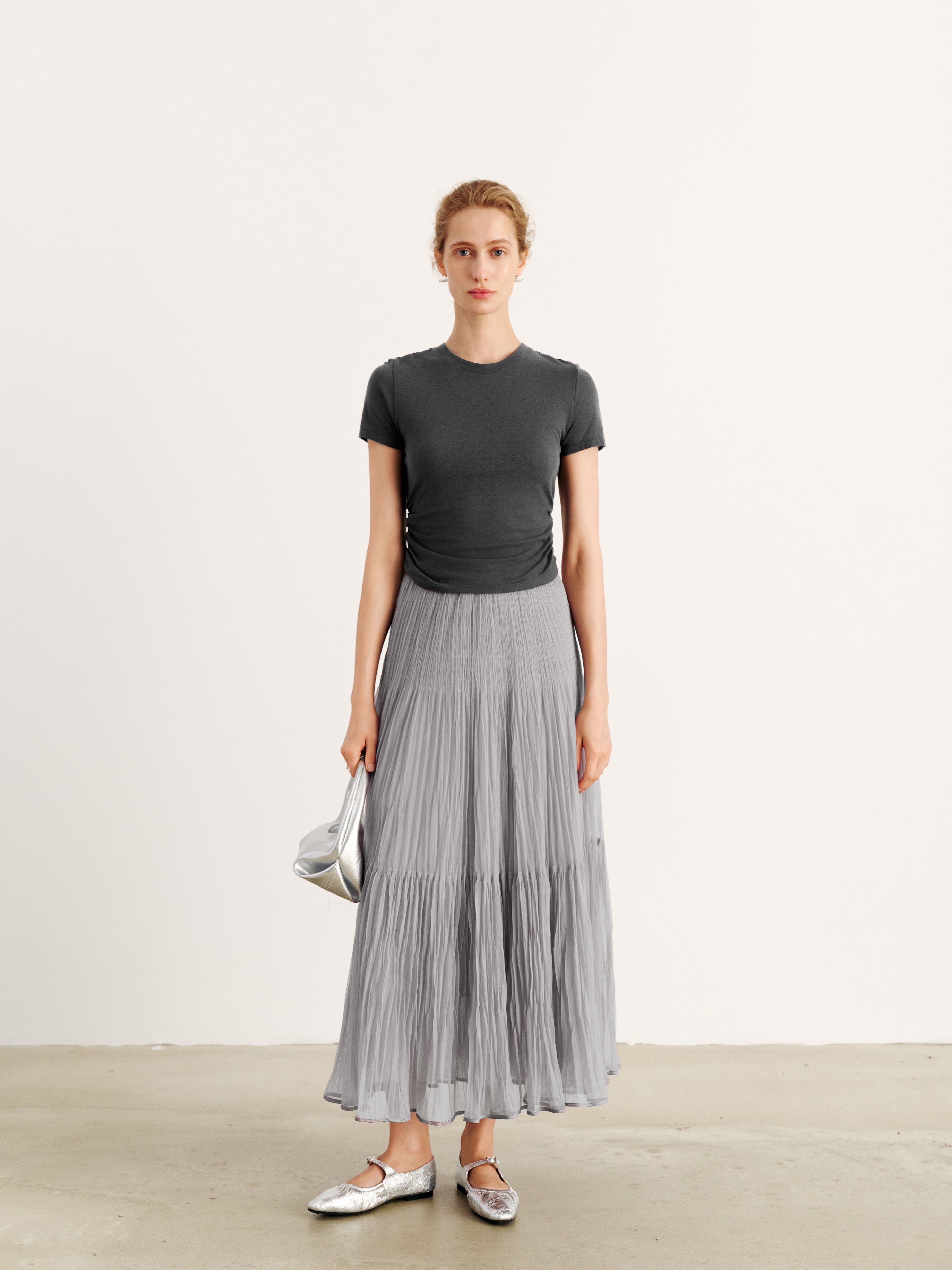 midi tiered skirt in grey