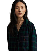 long sleeve top and boxer pj set in a blue and green plaid print