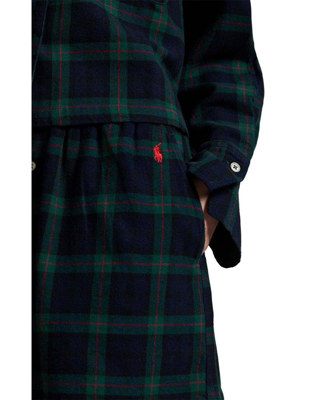 long sleeve top and boxer pj set in a blue and green plaid print