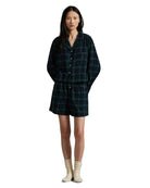 long sleeve top and boxer pj set in a blue and green plaid print