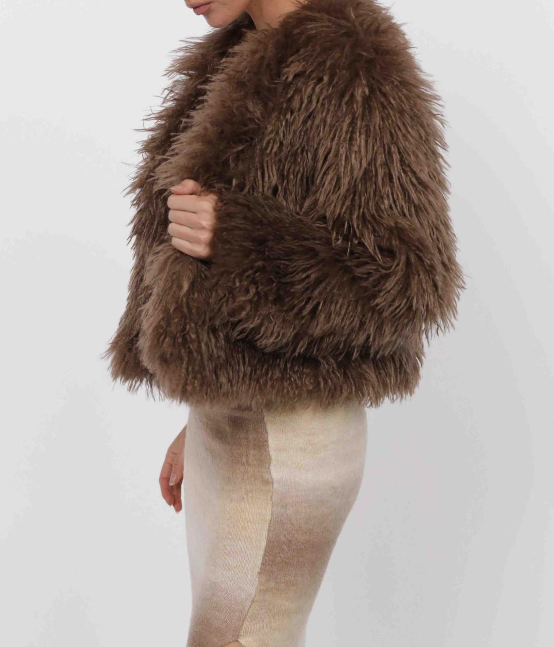 brown cropped faux fur jacket