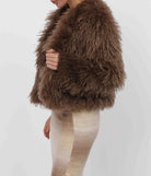 brown cropped faux fur jacket