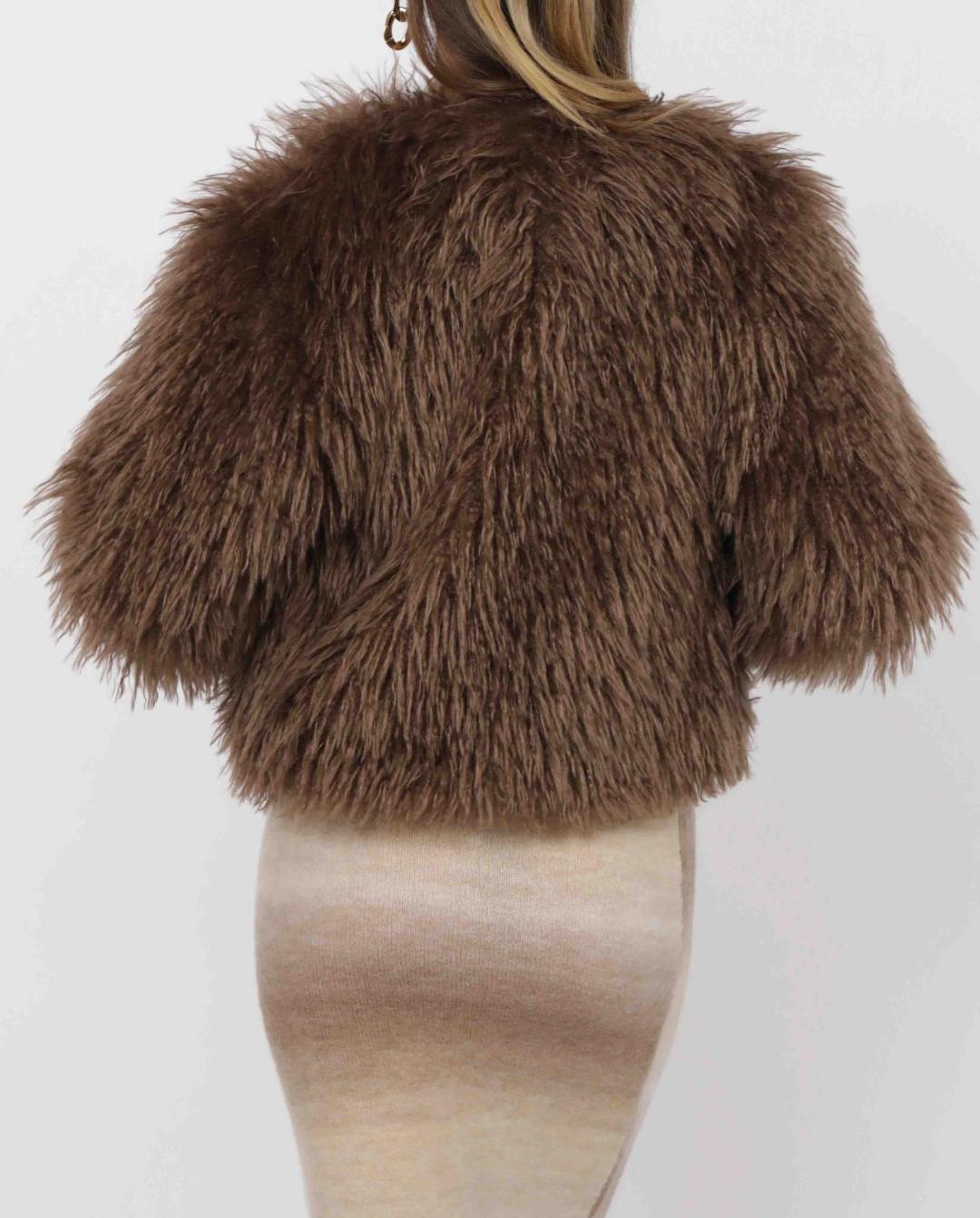 brown cropped faux fur jacket