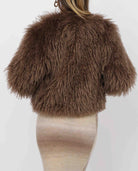 brown cropped faux fur jacket