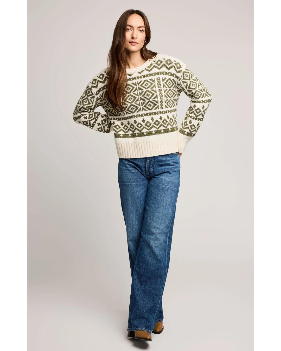 beige and green pattern sweater