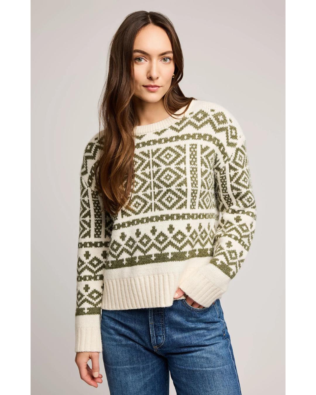 beige and green pattern sweater