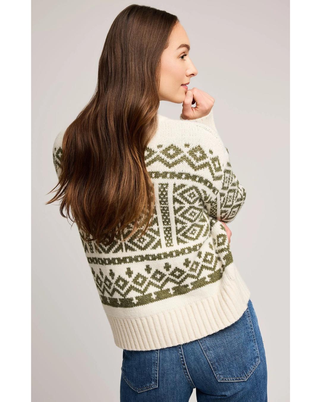 beige and green pattern sweater