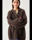 oversized brown knit cardigan