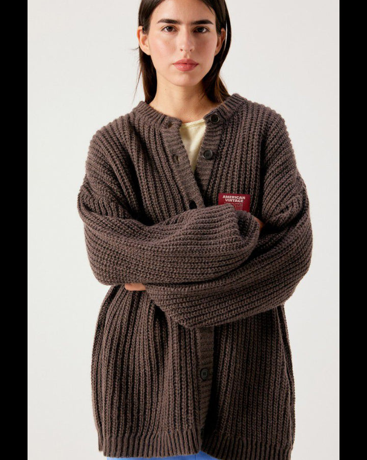 oversized brown knit cardigan