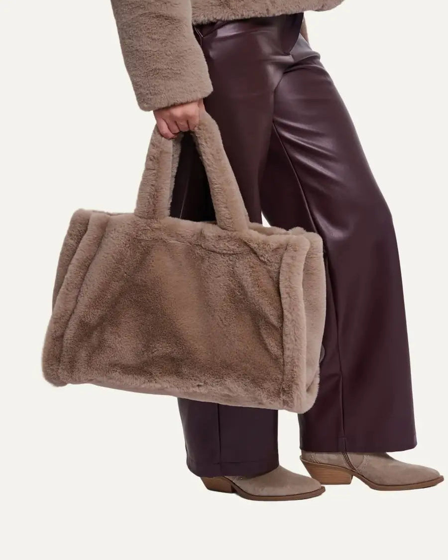 brown faux fur large purse