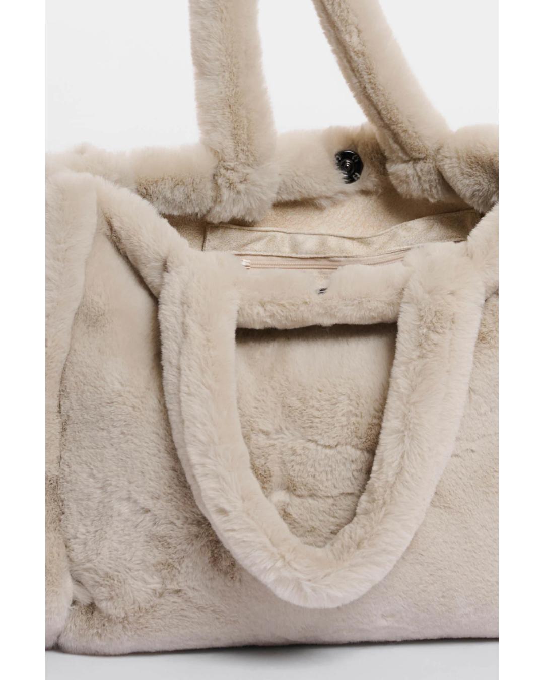 large faux fur shopper bag in beige
