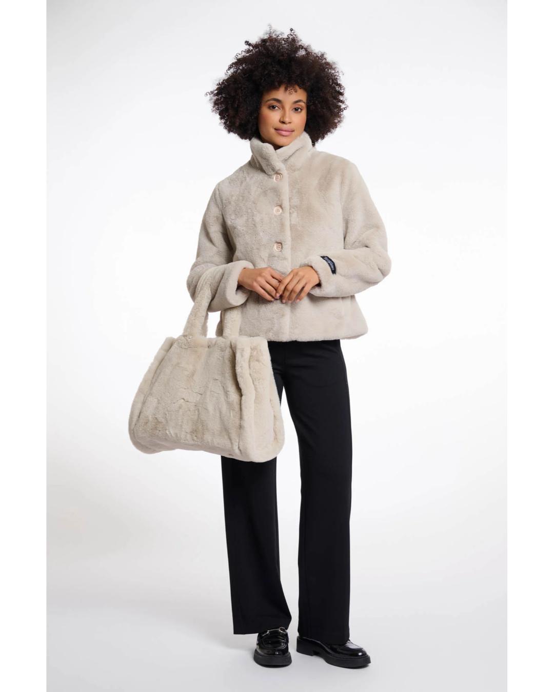 large faux fur shopper bag in beige