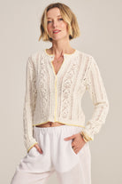 pointelle crochet cream cardigan