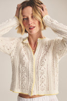 pointelle crochet cream cardigan