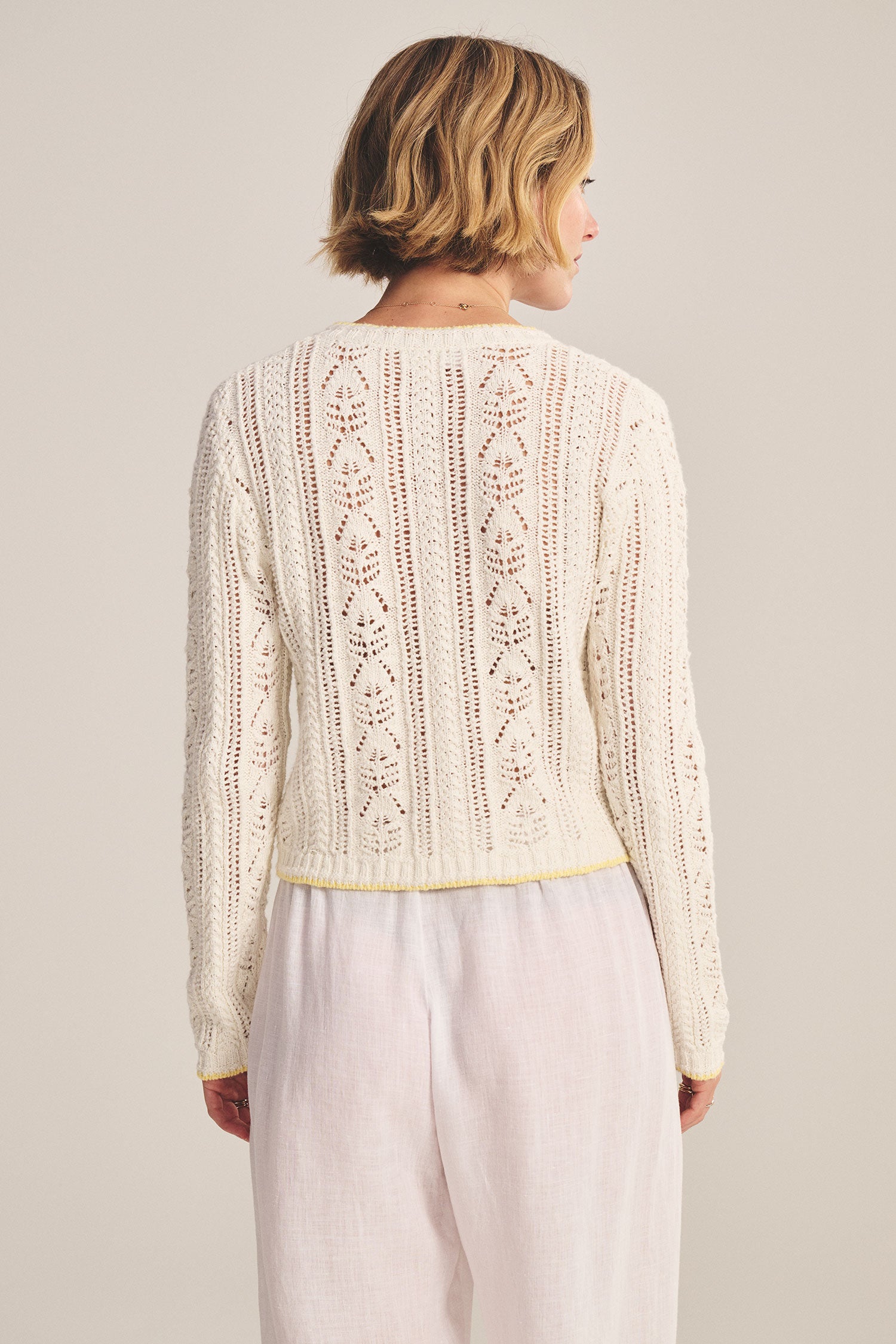 pointelle crochet cream cardigan