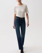 high rise bootcut medium denim pant