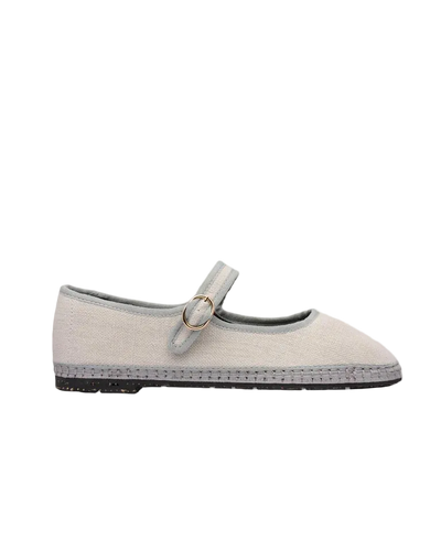 linen mary jane shoe in cream and grey piping 