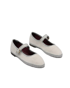 linen mary jane shoe in cream and grey piping 