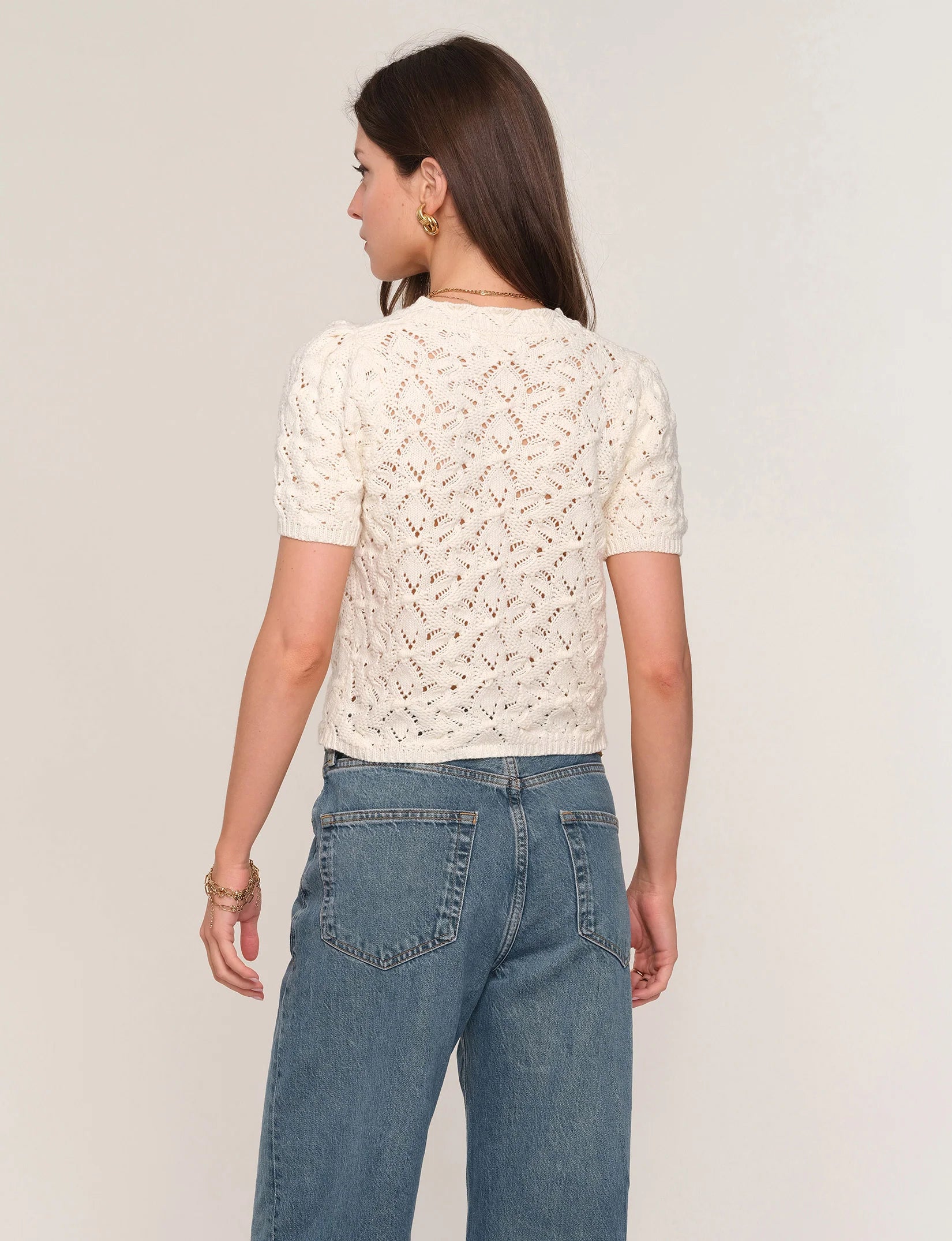 short sleeve knit cardigan in cream