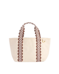 mini cream tote bag with brown plaid details