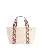mini cream tote bag with brown plaid details