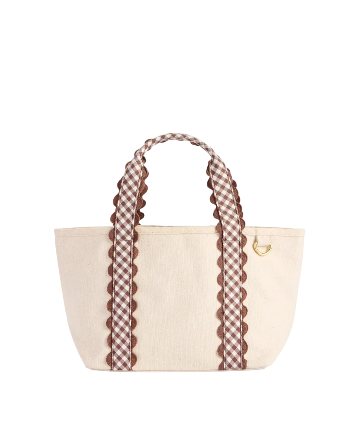 mini cream tote bag with brown plaid details