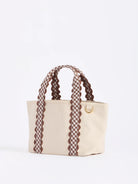 mini cream tote bag with brown plaid details