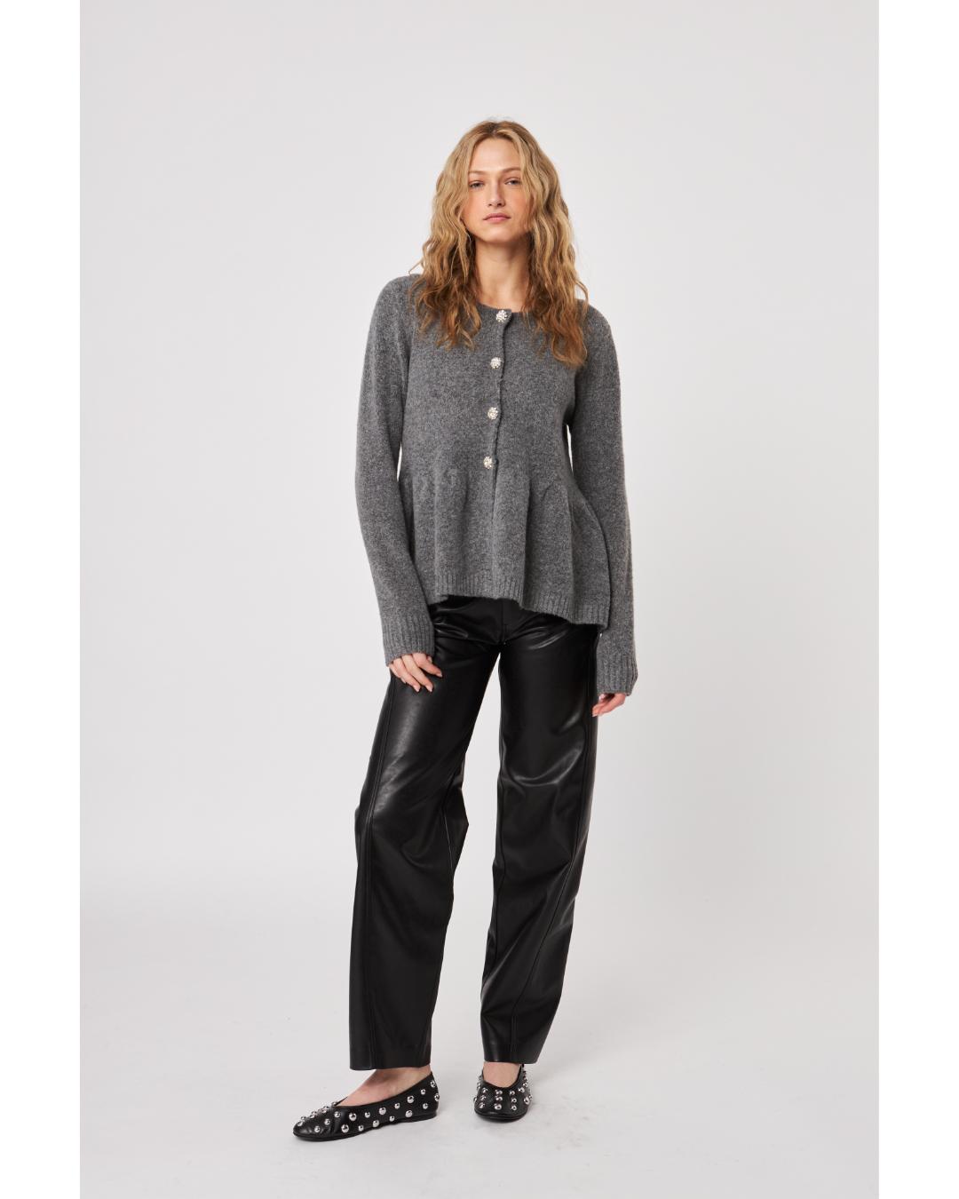 grey sweater with a peplum bottom