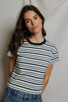 blue and cream stripe t-shirt
