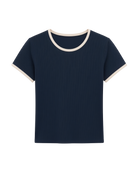 short sleeve tee in navy with white trim