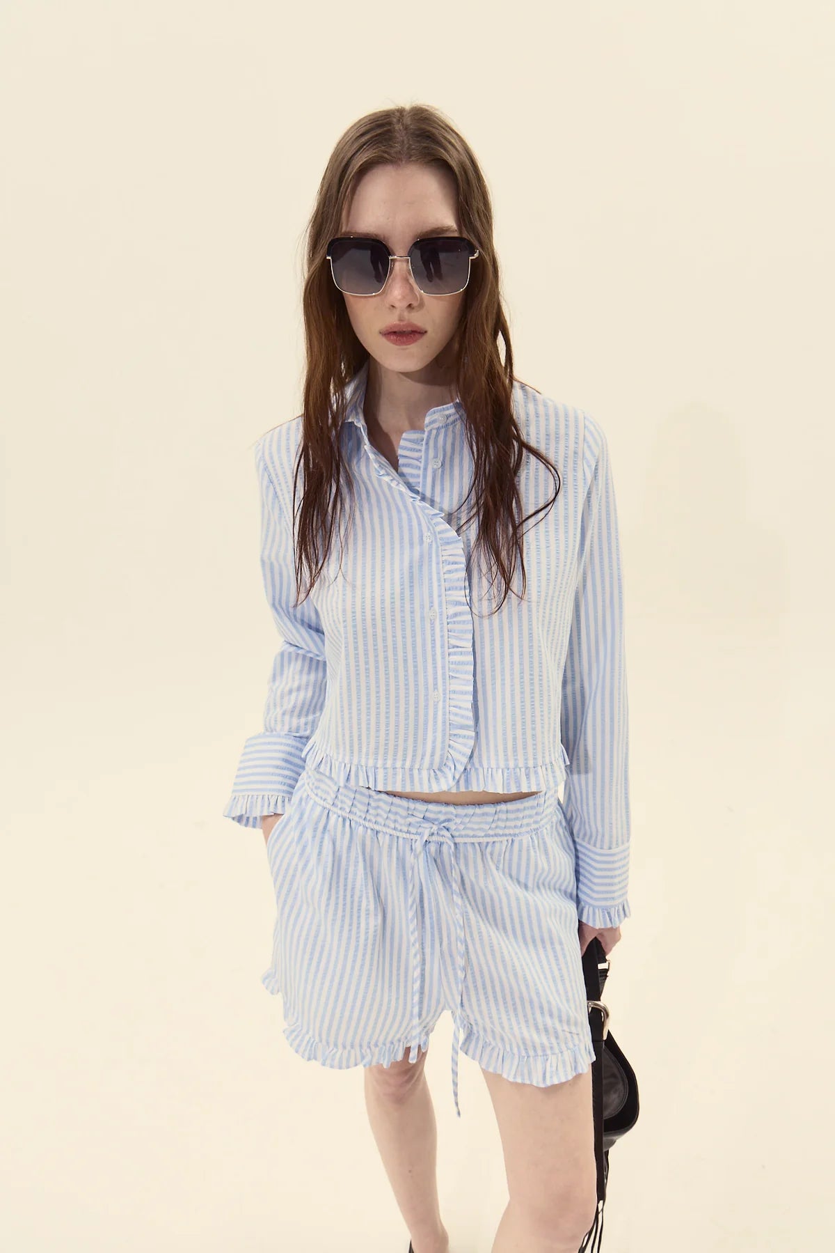 blue and white striped short