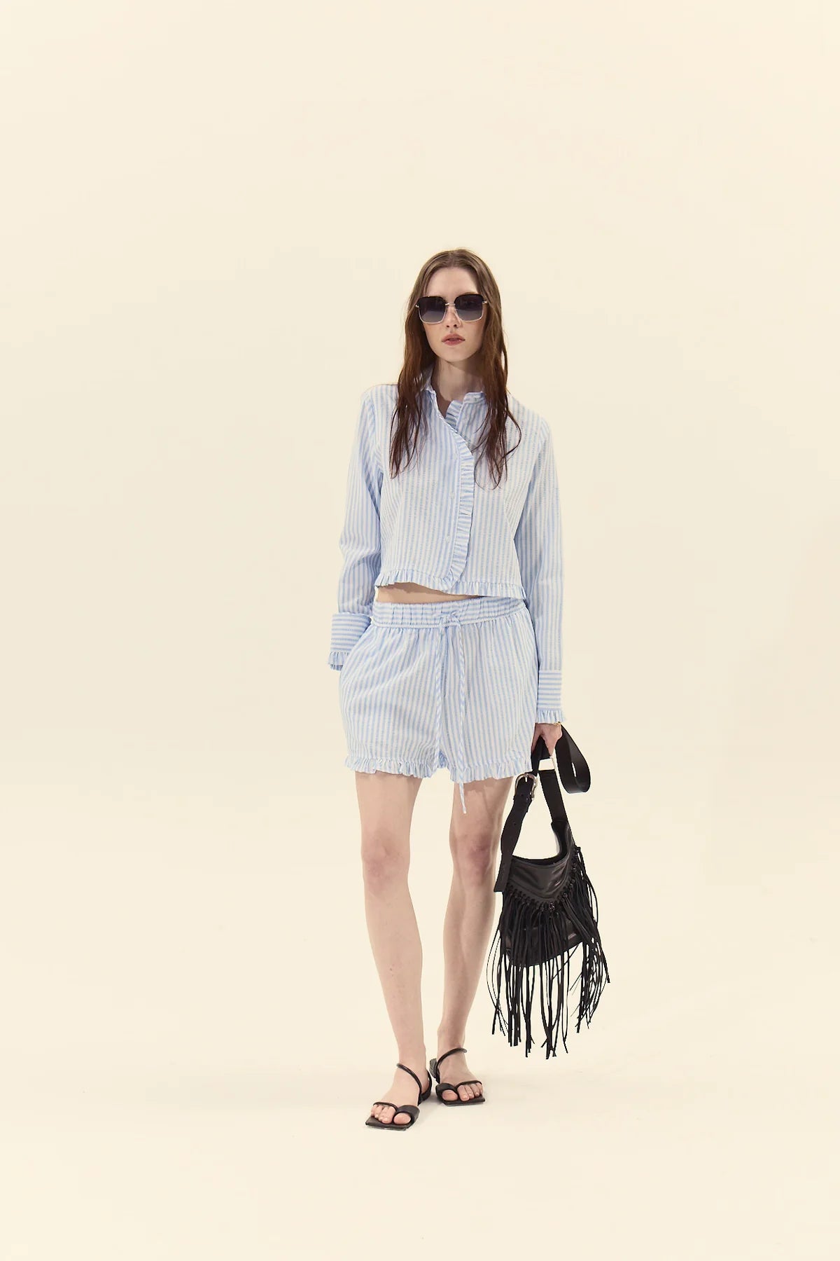 blue and white striped short