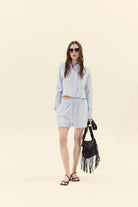 blue and white striped short