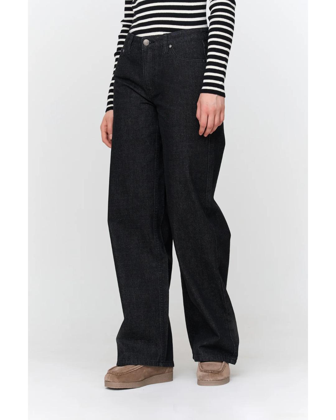 denim wide leg pants in dark grey