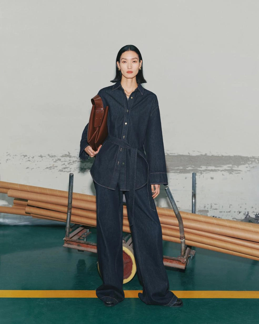 denim skirt in a dark wash