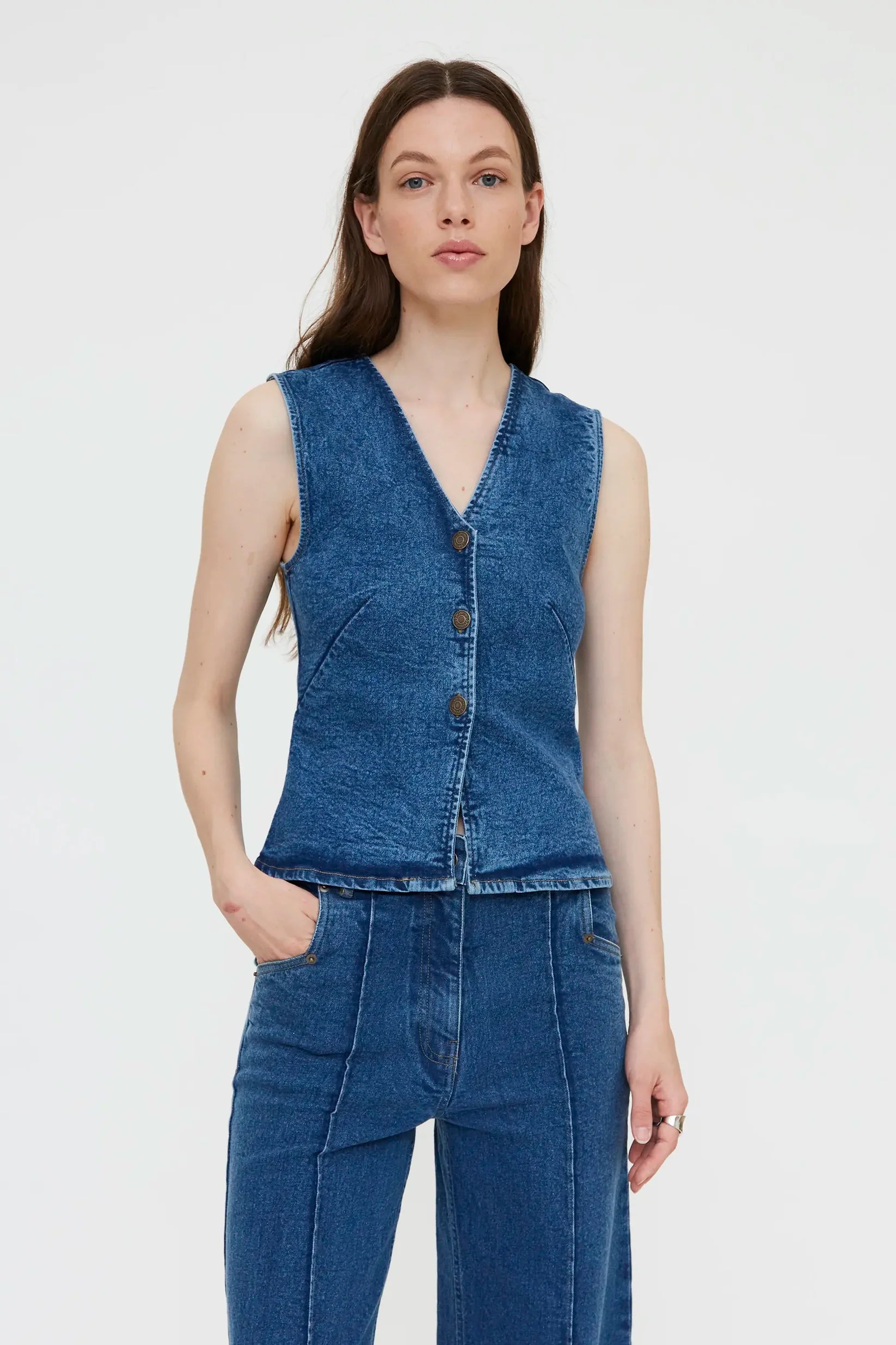 blue denim vest