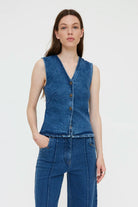 blue denim vest