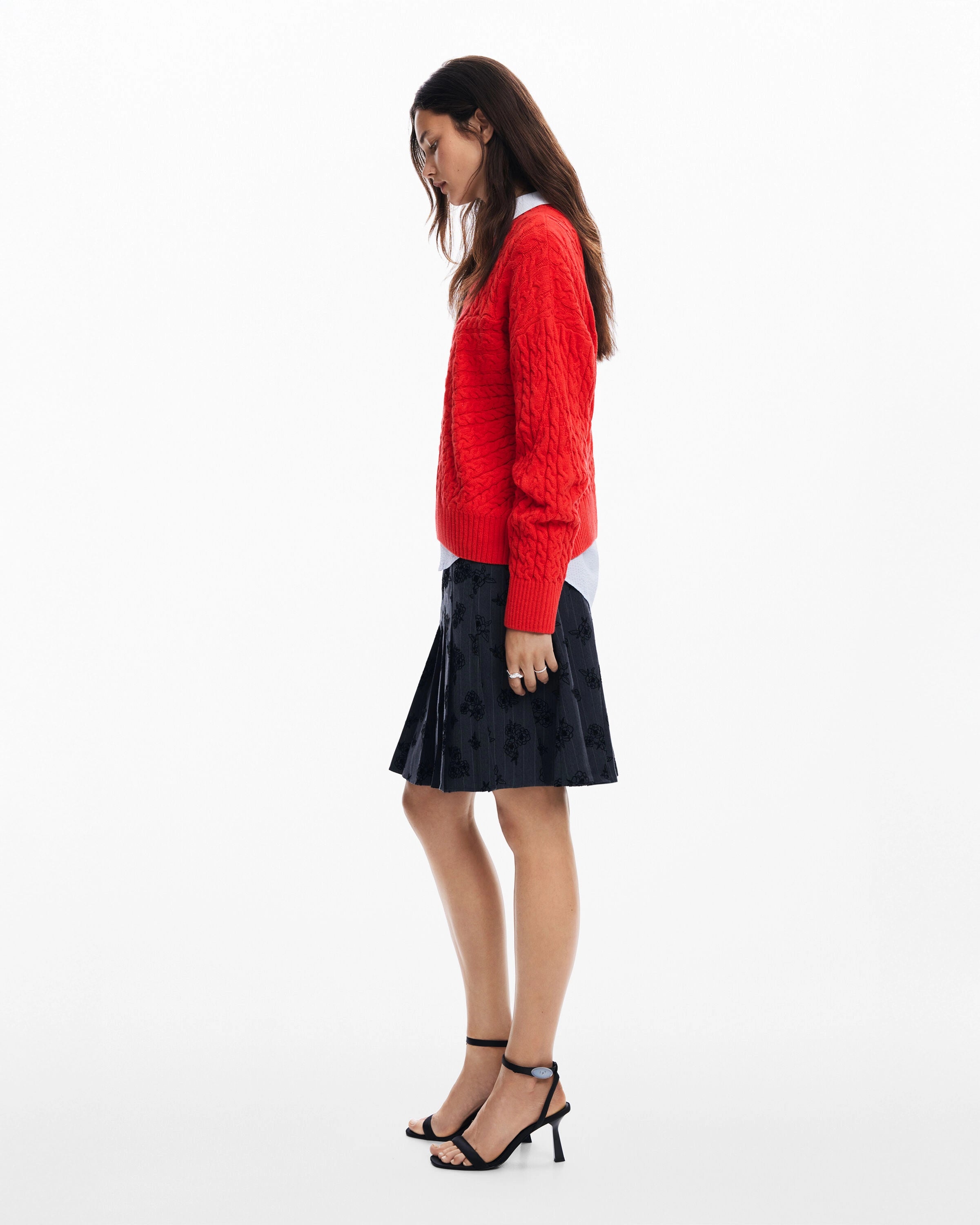 Desigual Textured Cable Knit Jumper in Red