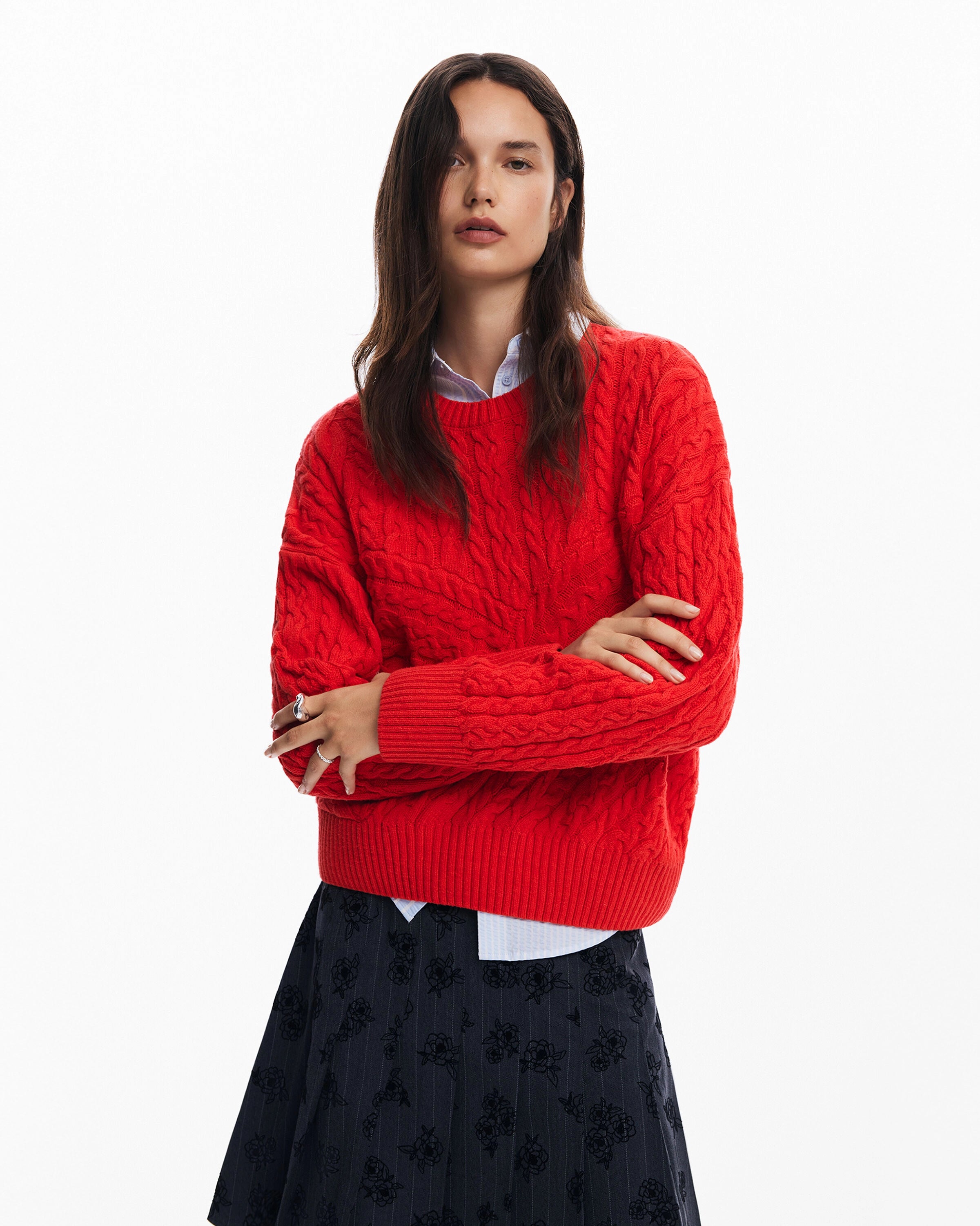 Desigual Textured Cable Knit Jumper in Red