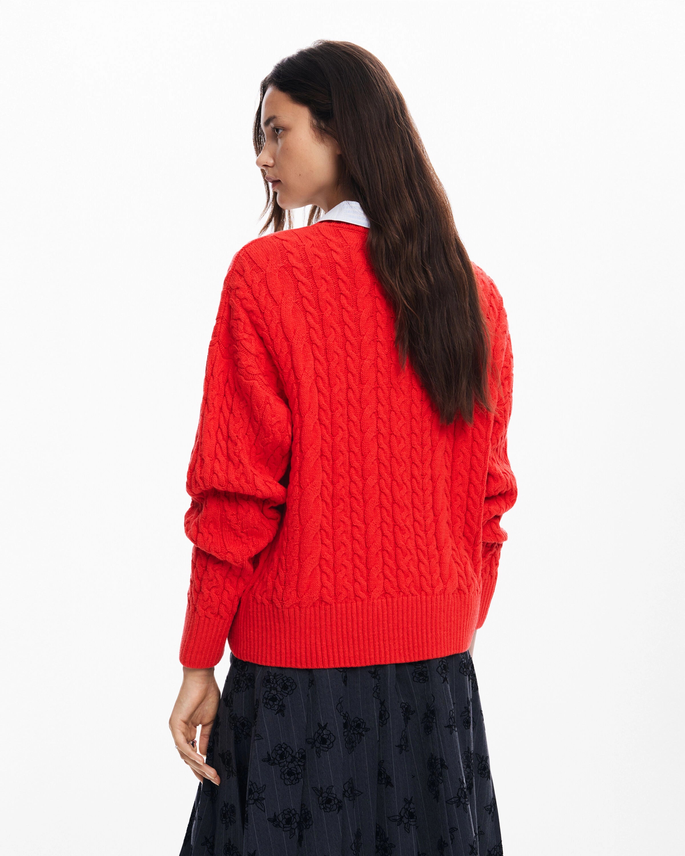 Desigual Textured Cable Knit Jumper in Red