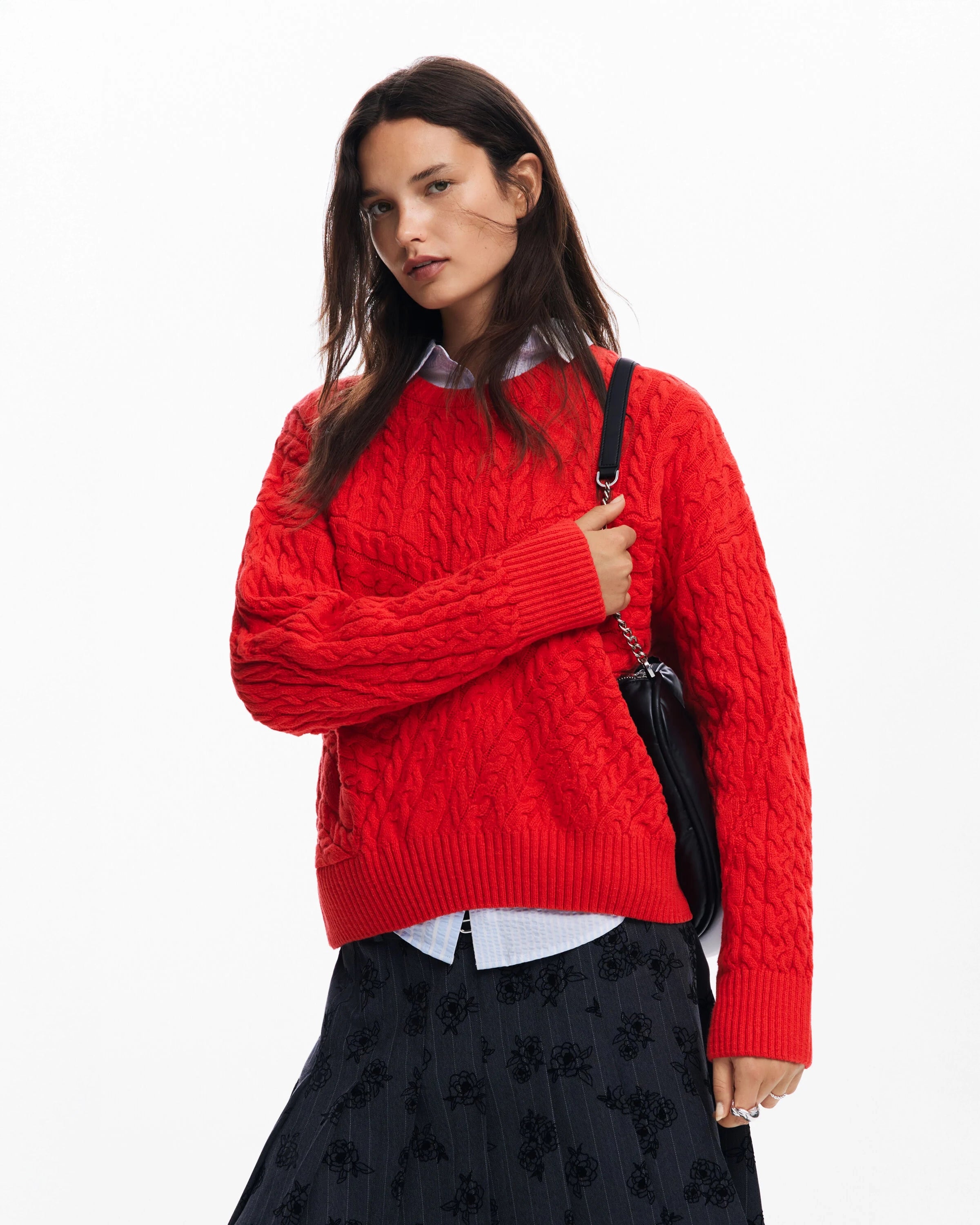 Desigual Textured Cable Knit Jumper in Red