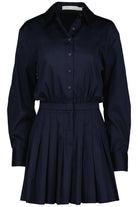 mini dress in navy with pleated skirt and blouse top
