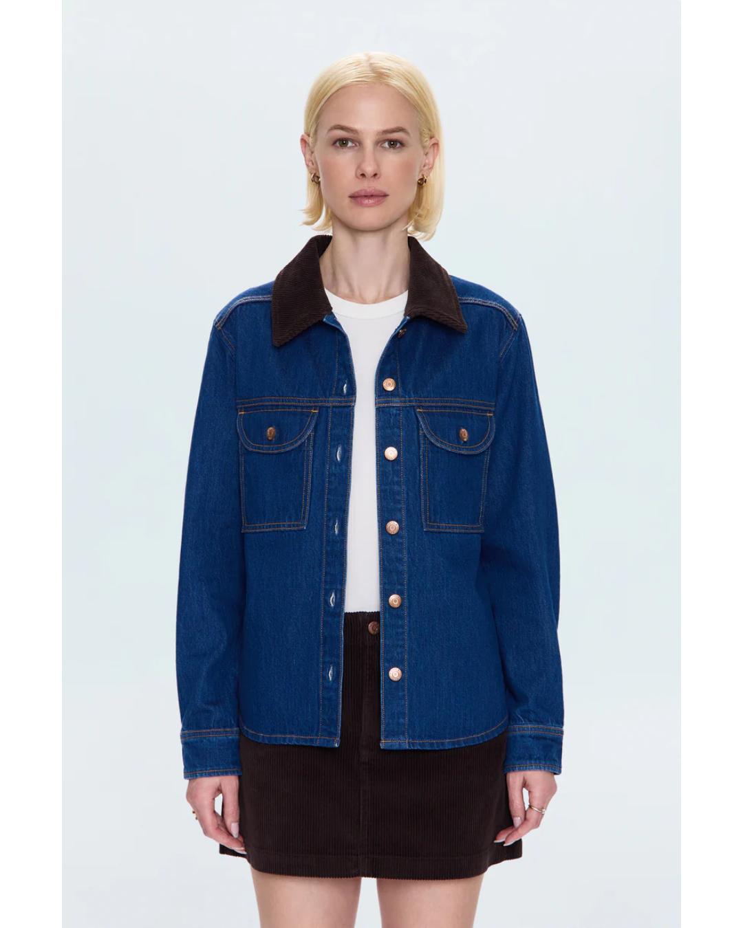 jean jacket with brown corduroy collar