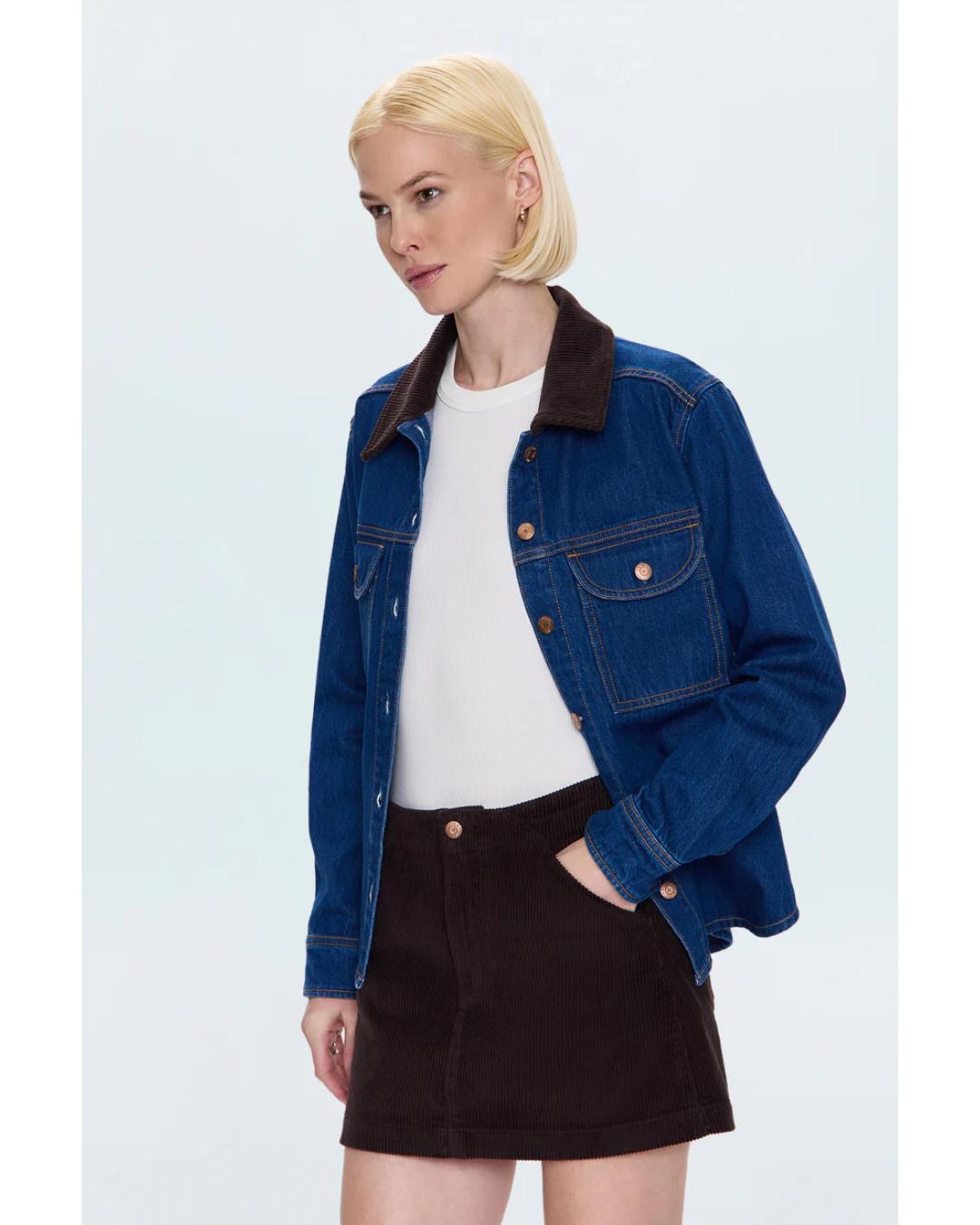 jean jacket with brown corduroy collar