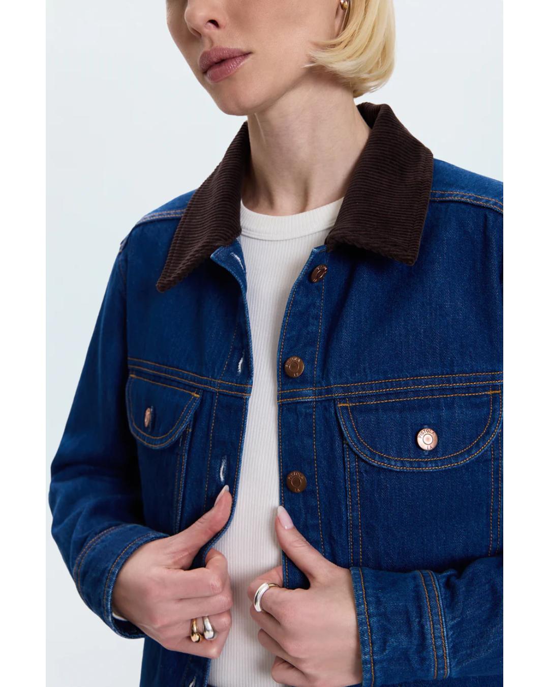 jean jacket with brown corduroy collar